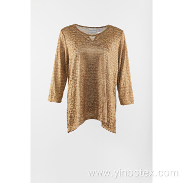 Jacquard in leopard knitting pullover with 3/4 sleeve